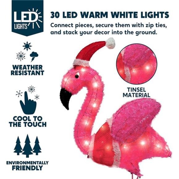 Flamingo Christmas Decoration, 30 LED Warm White Yard Light for Xmas Event Decor - Picture 3 of 8